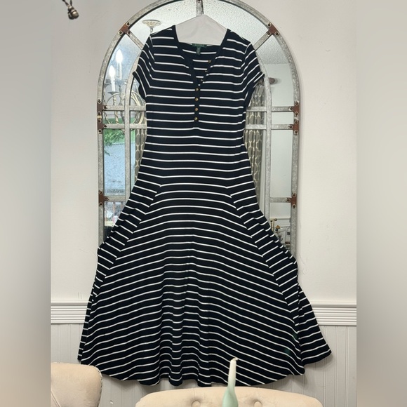 Ralph Lauren Striped Jersey Maxi Dress Black/White Size X-Large - Picture 2 of 7